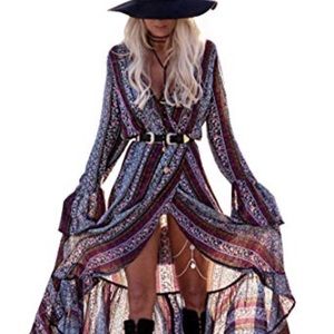 Bohemian Summer Spell Style Bell Sleve Wrap Dress